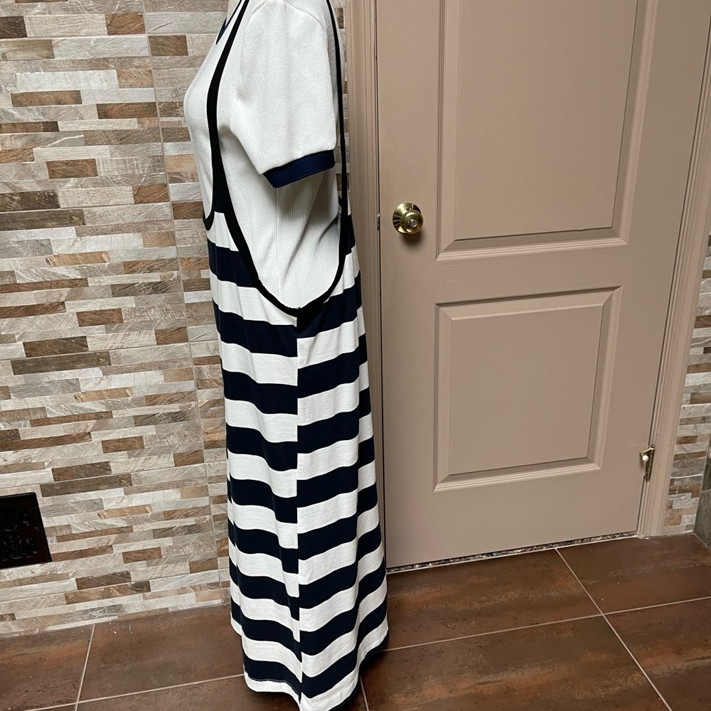 ZARA cotton dress skirt on the straps stripped Sz L & ribbed top combo Sz XL - Picture 3 of 16